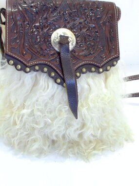 Montana Silver Smith Crossbody with Sheep Fur, Brown Leather, Silver Hardware